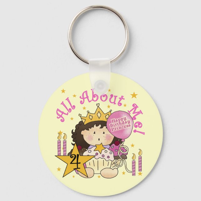 Princess All About Me 4th Birthday Tshirts Key Ring (Front)