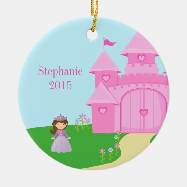 Princess and castle girl's personalised ornament (Front)