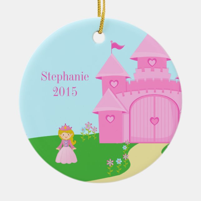 Princess and castle girl's personalised ornament (Front)