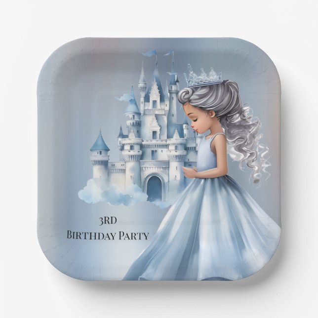 Princess and Castle Is Turning 3 Birthday Party Paper Plate (Front)
