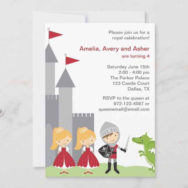 Princess and Knight Birthday Invitations (Front)