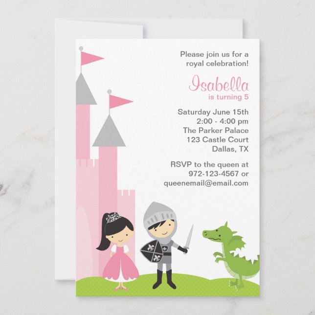 Princess and Knight Birthday Invitations (Front)