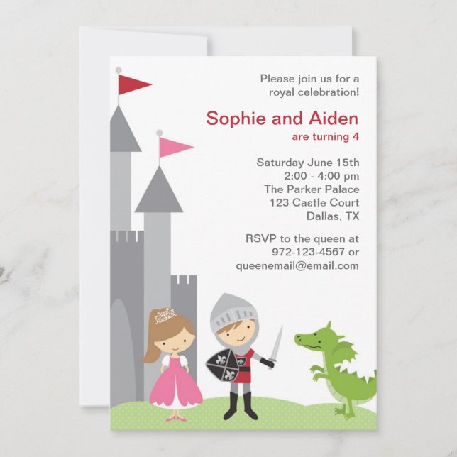 Princess and Knight Birthday Invitations (Front)