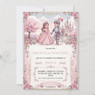 princess and knight birthday party invitations