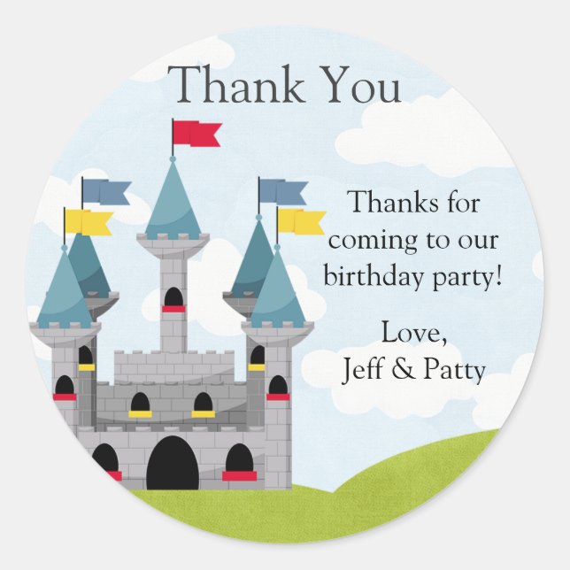 Princess and Knight Birthday Party Sticker (Front)