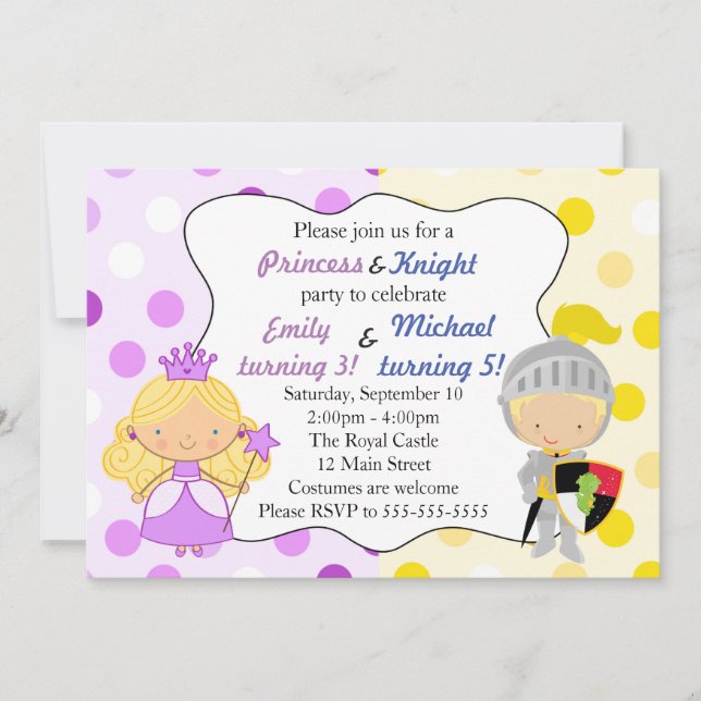 Princess and Knight Invitation Kids Birthday Party (Front)