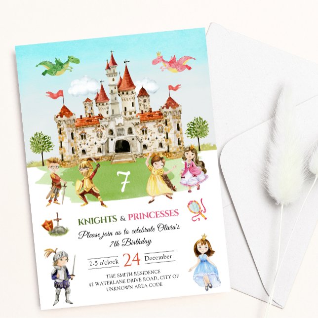 Princess and Knight Magical Dragon Kids Birthday Invitation (Creator Uploaded)
