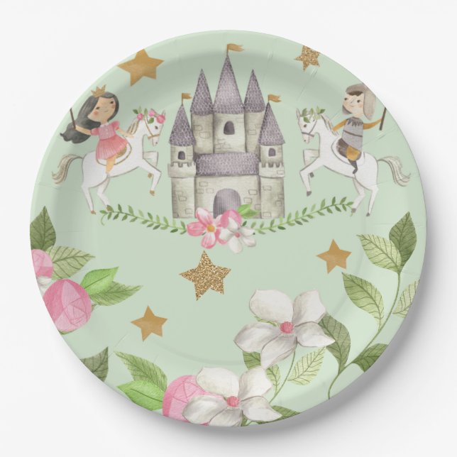 Princess and Knight party, Princess, kids Birthday Paper Plate (Front)