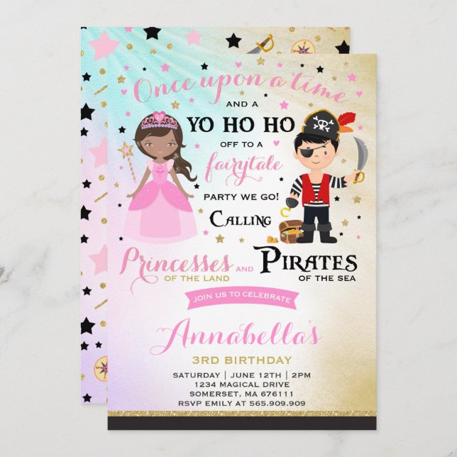 Princess And Pirate Birthday Invitation (Front/Back)