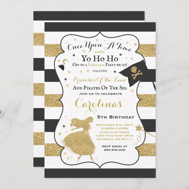 Princess And Pirate Birthday Invitation (Front/Back)
