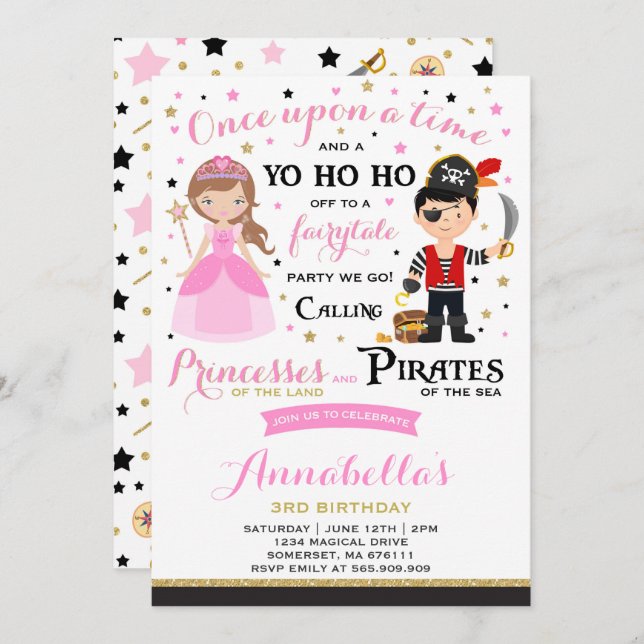 Princess And Pirate Birthday Invitation (Front/Back)