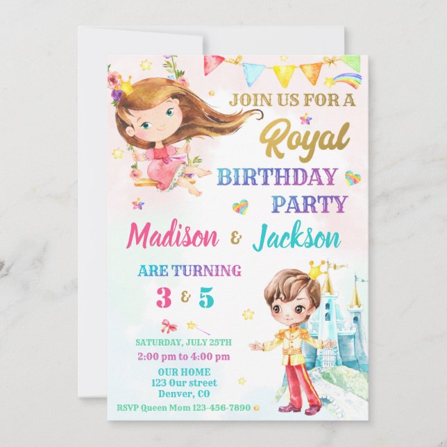 Princess and Prince birthday invitation Royal part (Front)