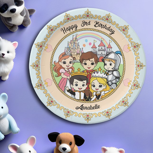 Princess and Prince Fairytale Castle Cute Cartoon Paper Plate (Creator Uploaded)
