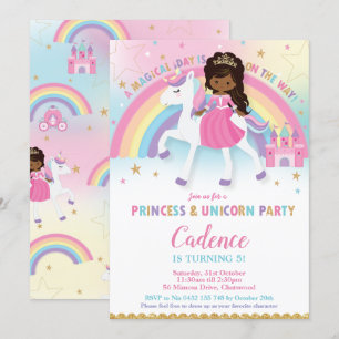 Princess and Unicorn Birthday African American Invitation