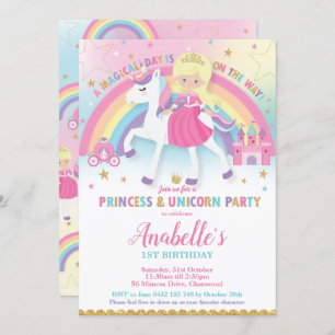 Princess and Unicorn Birthday Invitations Blonde