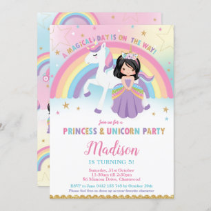 Princess and Unicorn Birthday Party Rainbow Invitation