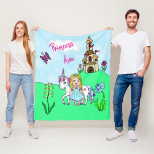 Princess and Unicorn Fairy Tale Personalied Fleece Blanket
