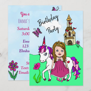 Princess and Unicorn Girl's Birthday Party Invitation
