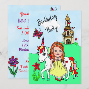 Princess and Unicorn Girl's Birthday Party Invitation