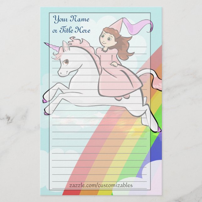 Princess and Unicorn Stationery (Front)