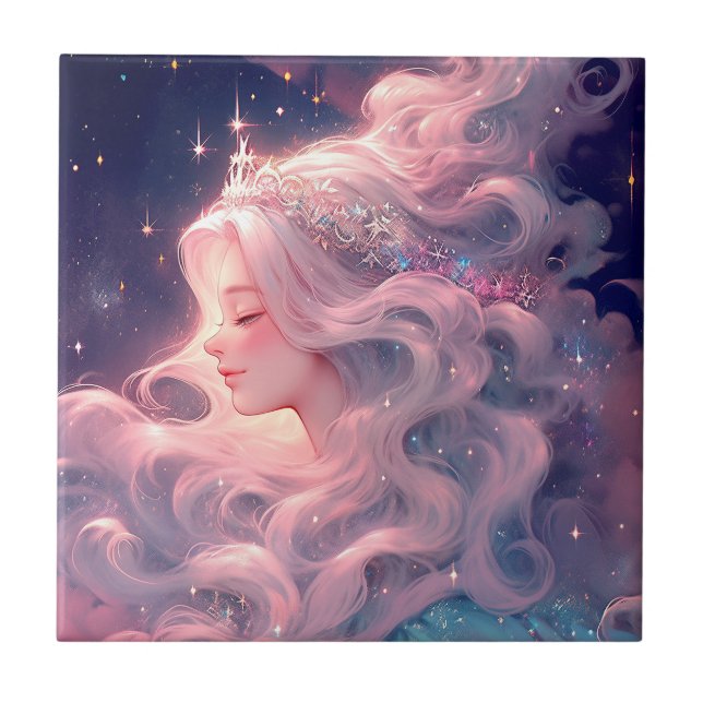 Princess Anime Girl Made Of Stars Ceramic Tile (Front)