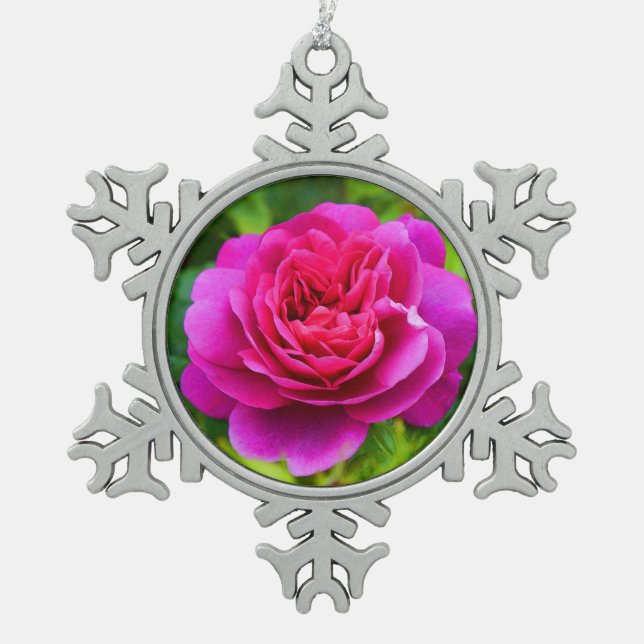 Princess Anne Rose #1 Snowflake Pewter Christmas Ornament (Front)