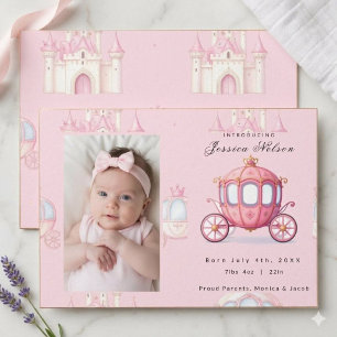 Princess Baby Birth Announcement Photo Card Pink 