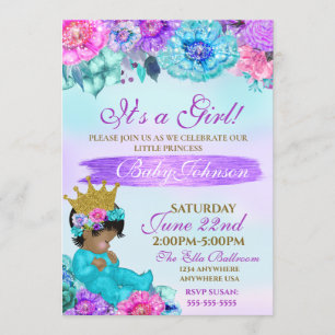 Princess Baby elegant Purple teal Gold baby shower Invitation