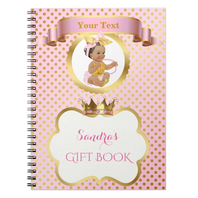 Princess Baby Girl Bow Pink Gold Gift Guest Notebook (Front)