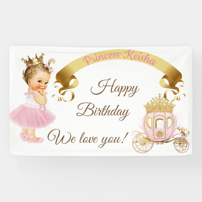 Princess Baby Girl Carriage Pink Gold Banner (Horizontal)