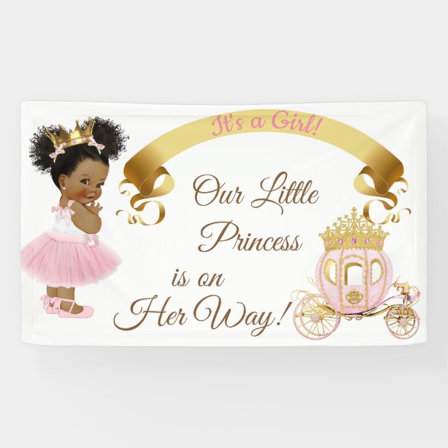 Princess Baby Girl Carriage Pink Gold Banner (Horizontal)