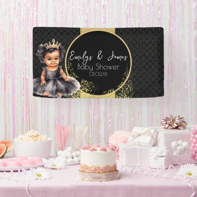 Princess Baby Gold Black Baby Shower  Banner (Party)
