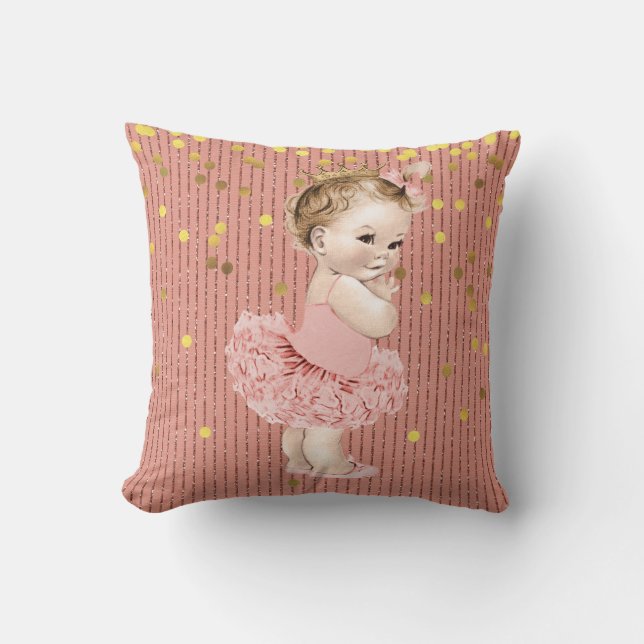 Princess Baby in Tutu Faux Gold Confetti Glitter Cushion (Front)