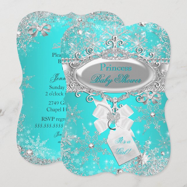 Princess Baby Shower Aqua Blue Winter Wonderland Invitation (Front/Back)