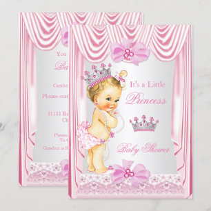 Princess Baby Shower Blonde Girl Pink Silk Invitation