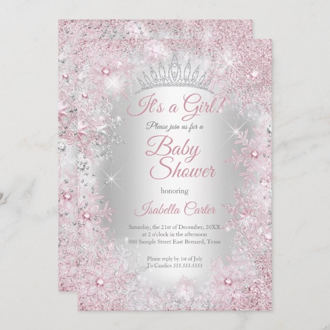 Princess Baby Shower Blush Pink Winter Wonderland Invitation (Front/Back)