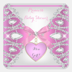 Princess Baby Shower Diamonds Baby Girl Pink Square Sticker