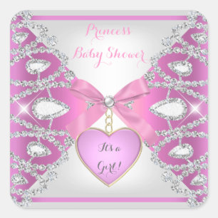 Princess Baby Shower Diamonds Baby Girl Pink Square Sticker