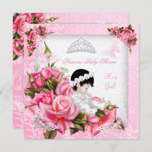 Princess Baby Shower Girl Butterfly Pink Rose Invitation