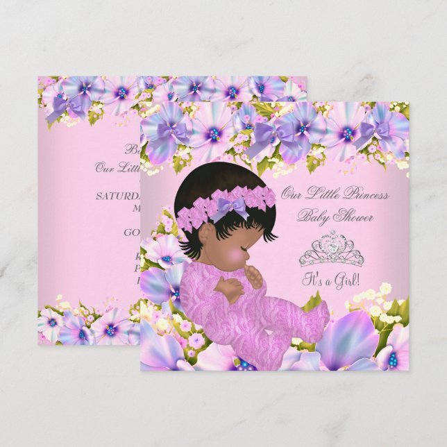 Princess Baby Shower Girl floral Pink Purple Invitation (Front/Back)