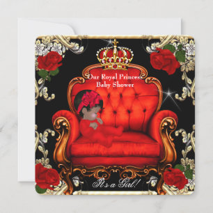 Princess Baby Shower Girl Gold Red Rose Chair 3 Invitation