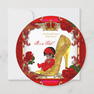 Princess Baby Shower Girl Gold Red Rose Hi Heel R1 Invitation