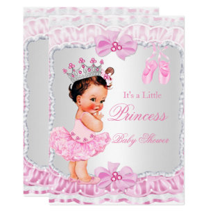 Princess Baby Shower Girl Pink Ballerina Brunette Invitation