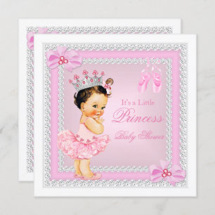 Princess Baby Shower Girl Pink Ballerina Brunette Invitation