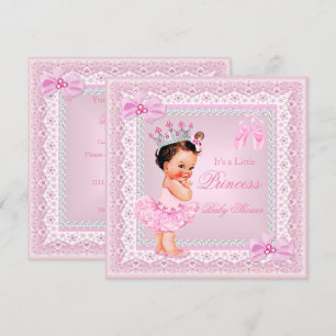 Princess Baby Shower Girl Pink Ballerina Brunette Invitation