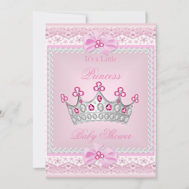 Princess Baby Shower Girl Pink Gem Silver Tiara Invitation (Front)