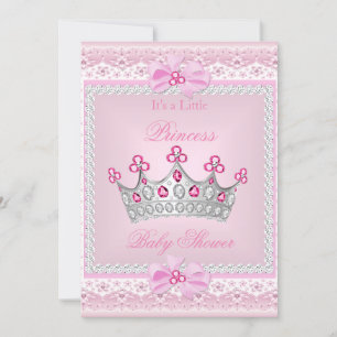 Princess Baby Shower Girl Pink Gem Silver Tiara Invitation