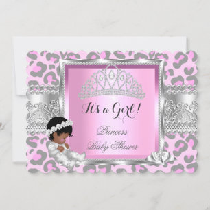 Princess Baby Shower Girl Pink Grey Leopard 4 Invitation
