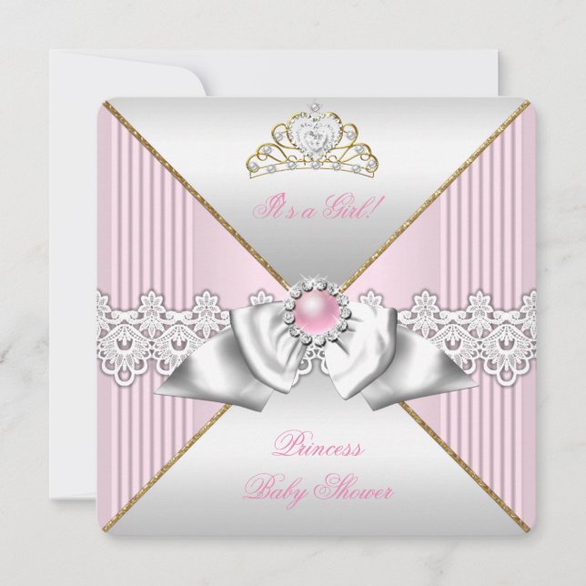 Princess Baby Shower Girl Pink Pearl Gold silver Invitation (Front)