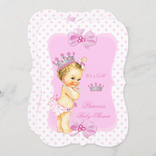 Princess Baby Shower Girl Pink Polka Dot Blonde Invitation